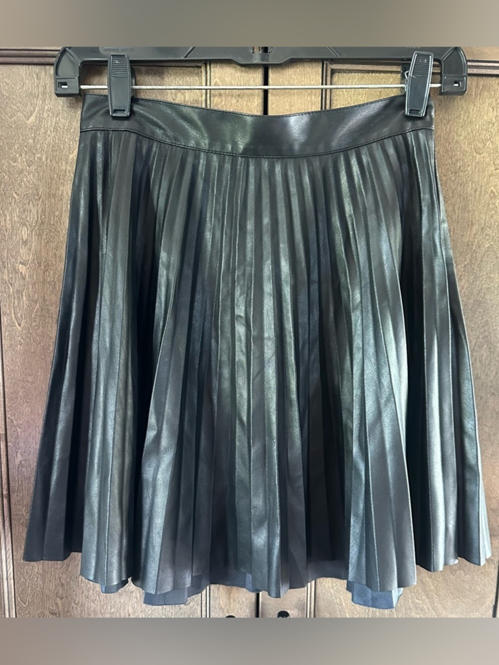 Topshop Black Pleated Faux Leather A-Line Skirt